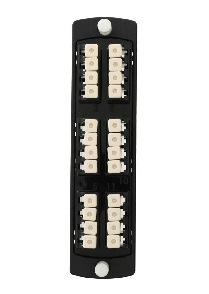 Injection Molded Adapter Plate, Opt-X 6-Pack Quad LC 0M2, 24-Fiber Black, Zirconia Ceramic Sleeve