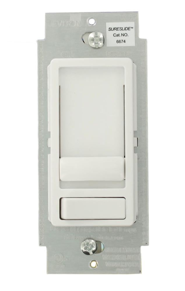 150W, 120VAC CFL & 600W, 120VAC Incandescent and LED SureSlide Dimmer, Preset Slide, 3-Way, Single Pole, White