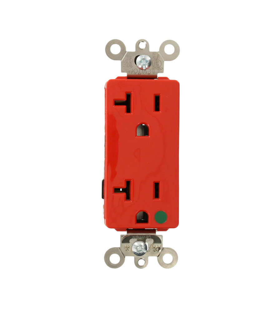 20 Amp, 125 Volt, Lev Lok Decora Hospital Grade Receptacle, 2P 3W, Illuminated, Red