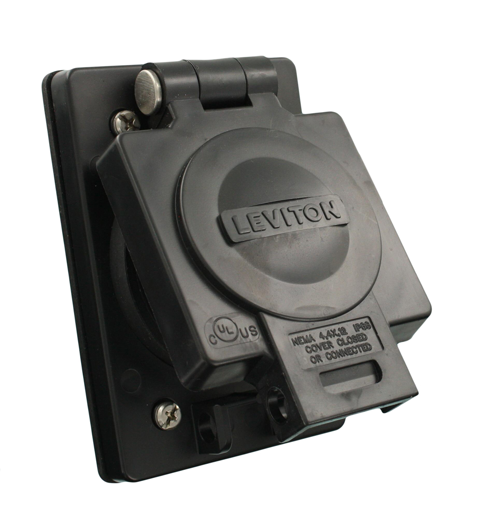 30 Amp, 120/208 Volt 3PY, NEMA L21-30R, 4P, 5W, Flush Mtg Locking Receptacle, Industrial Grade, Grounding, Wetguard w/Cover - Black