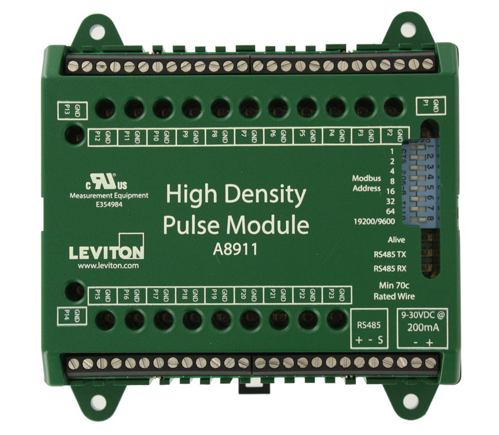 The HD Pulse Module is perfect for bringing large banks of pulse submeters into Modbus networks. Connect up to 23 dry contact pulse outputs for easy Modbus RS-485 integration