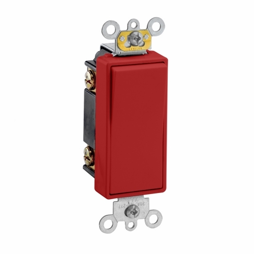 20A-120/277V AC Switch Decora Plus Quiet Rocker. Double Pole  Commercial Spec Grade. Side And Back Wired  -Red