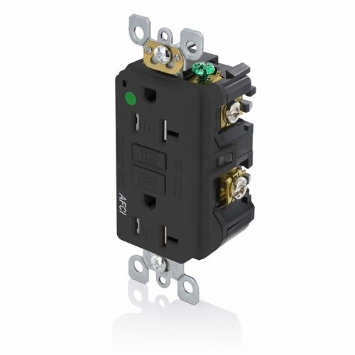 20 Amp. 125 Volt. 20 Amp Feed-Through. Hospital Grade. Tamper-Resistant. AFCI Receptacle. Monochromatic. Back and side wired. Nylon wallplate included. Screws and self grounding clip included – Black