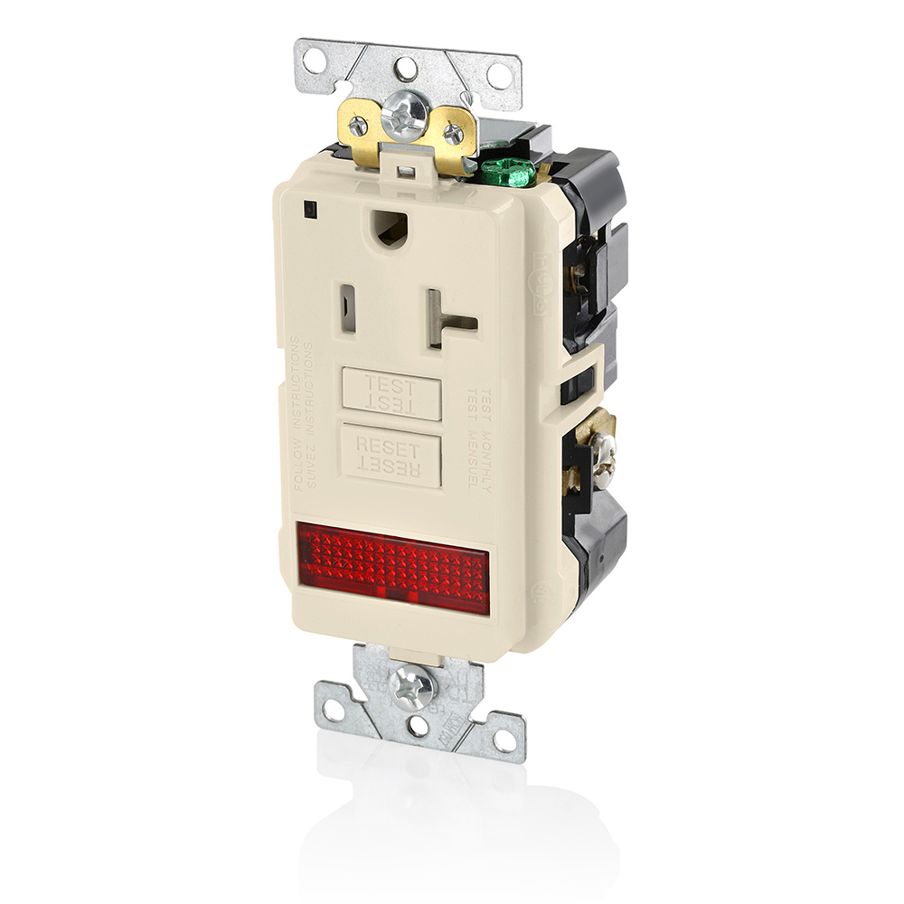 20 Amp, 125 Volt, SmartlockPro Single Self-Test GFCI Receptacle with LED Pilot Light, NEMA 5-20R, 2P, 3W, Extra-Heavy Duty Industrial Grade, Tamper-Resistant, 20A Feed-Through, Back or Side Wired - WHITE