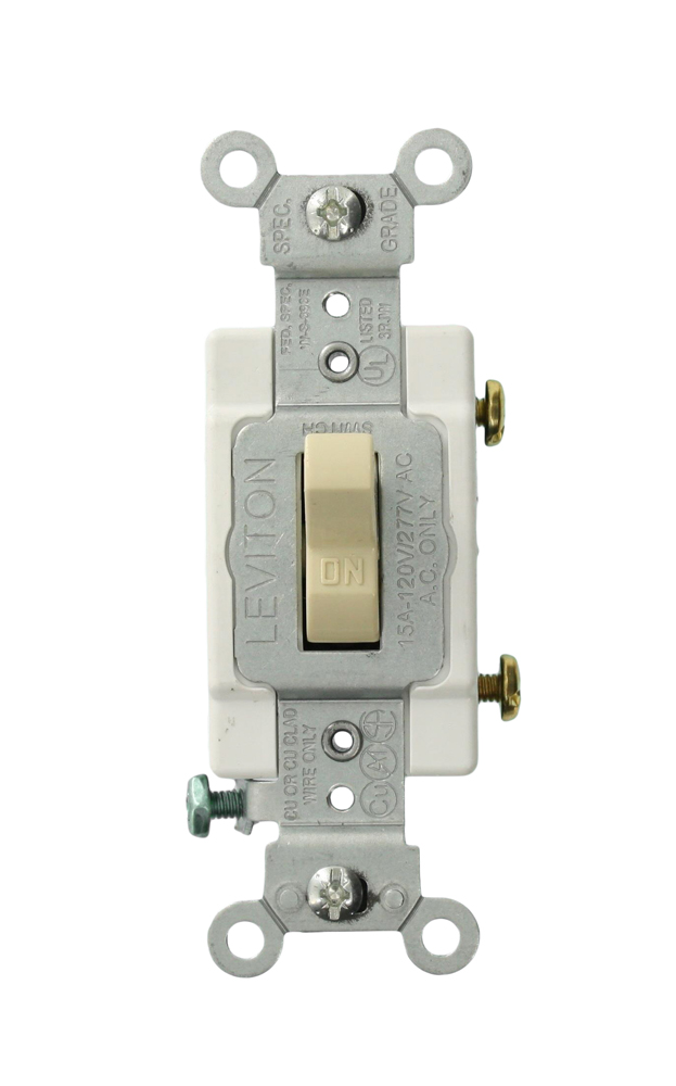 15 Amp 120 Volt Toggle Lighted Handle - Illuminated OFF Single-Pole AC Quiet Switch Commercial Grade Grounding Side Wired - Ivory