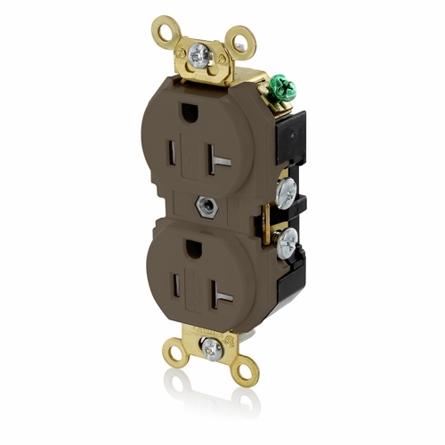 2P/3W Nema 5-20R. Tamper Resistant Duplex Receptacle.  Flat Face. Fed-spec. Self-ground.  Back And Side Wired - Brown