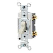 20-Amp, 120/277-Volt, Toggle Single-Pole AC Quiet Switch, Heavy Duty Spec Grade, Grounding, Light Almond