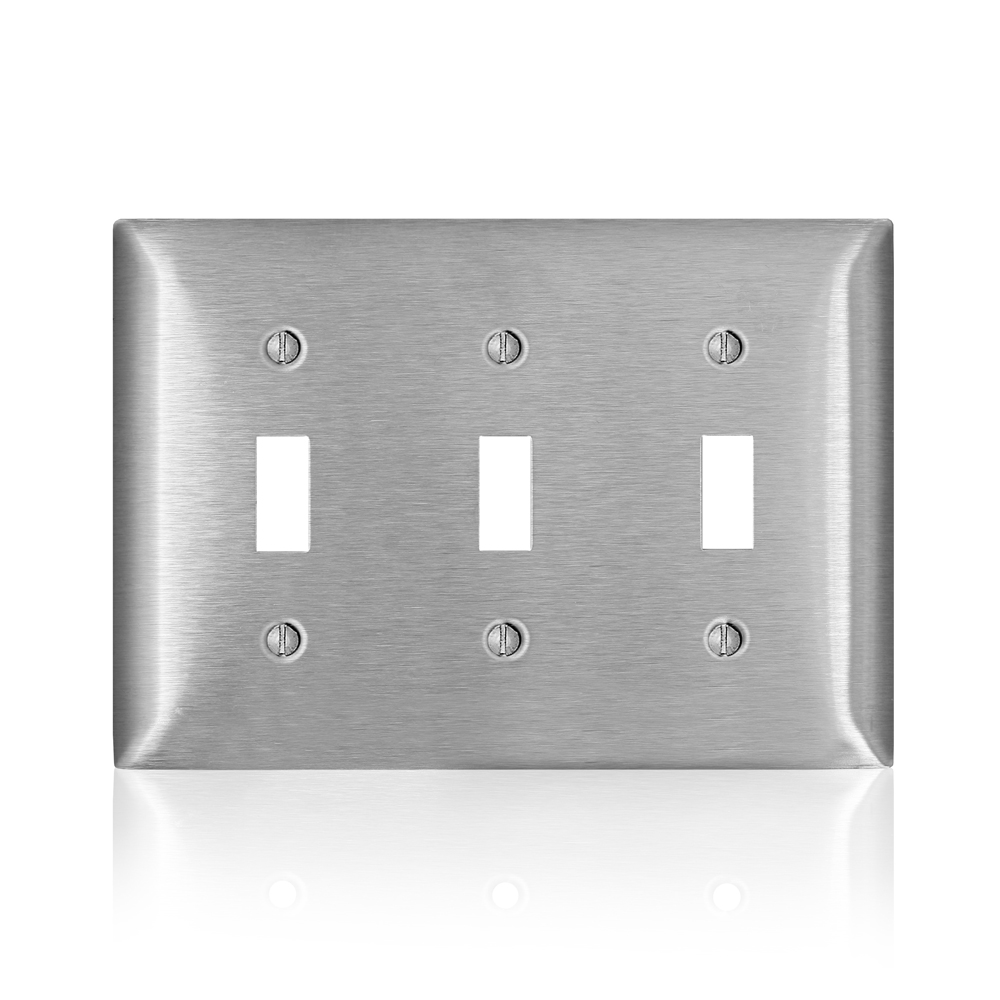 3-Gang C-Series 3 Toggle Switch Wallplate, Standard Size, 430 Stainless Steel