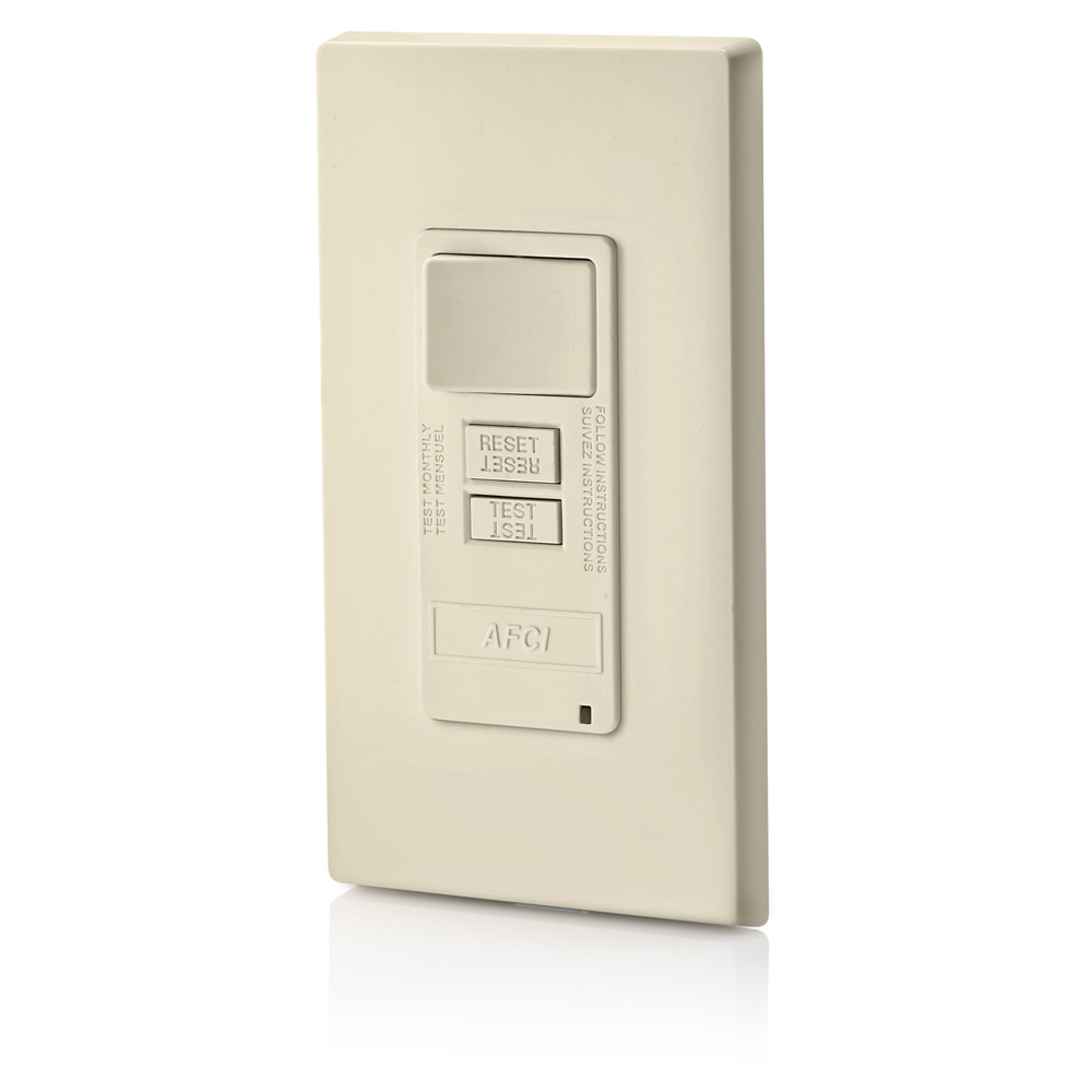 15 Amp Switch. 20 Amp Feed-through. 125 Volt Obc Afci With Switch. Monochromatic. Back And Side Wired. Nylon Wallplate Included. Self-grounding Clip Included – Light Almond