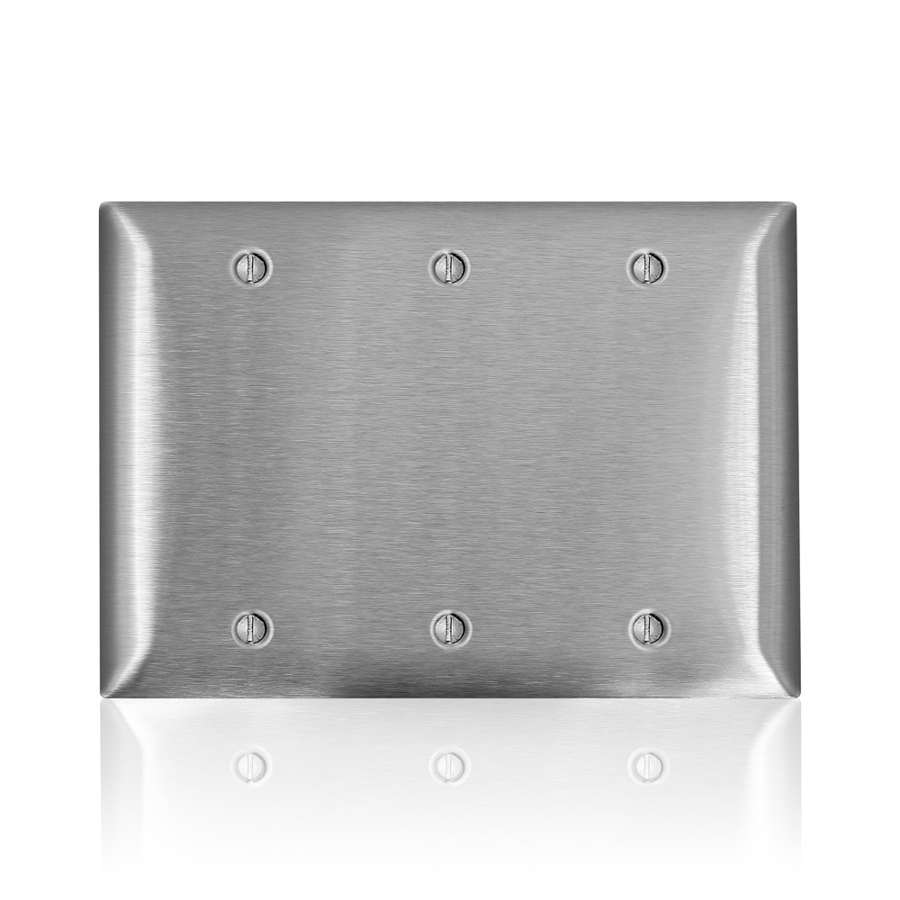 3-Gang C-Series Blank Wallplate, Standard Size, 430 Stainless Steel