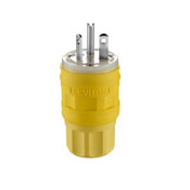 20-Amp, 347-Volt, NEMA 24-20P, 2P, 3W Plug, Straight Blade, Industrial Grade, Grounding, Wetguard, Yellow
