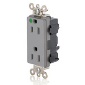15 Amp, 125 Volt, Modular Receptacle, Narrow Body, Decora Plus, Hospital Grade, Gray