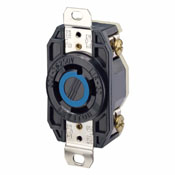 30 Amp, 250 Volt 3-Phase, Flush Mounting Locking Receptacle, Industrial Grade, Grounding, V-0-MAX, Black