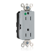 15 Amp, 125 Volt, Lev Lok Decora Hospital Grade Receptacle, 2P 3W, Illuminated, Gray