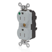 15 Amp, 2P, 3W Tamper-Resistant, Illuminated Face, Hospital Grade, Isolated Ground, Lev-Lok Modular Duplex Receptacle, Gray
