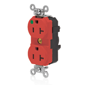 20 Amp, 2P, 3W Illuminated Face, Straight Blade, Hospital Grade, Isolated Ground, Lev-Lok Modular Duplex Receptacle, Red