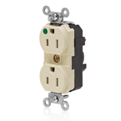15 Amp, 2P, 3W Tamper-Resistant, Illuminated Face, Hospital Grade, Isolated Ground, Lev-Lok Modular Duplex Receptacle, Ivory