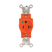 20 Amp, 125 Volt, Narrow Body Single Receptacle, Straight Blade, Industrial Grade, Isolated Ground, Orange