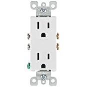 15 Amp, 125 Volt, Decora Duplex Receptacle, Residential Grade, Grounding, White