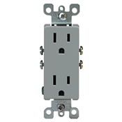 15 Amp, 125 Volt, Decora Duplex Receptacle, Residential Grade, Grounding, Gray