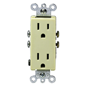 15 Amp, 125 Volt, Decora Duplex Receptacle, Residential Grade, Grounding, Ivory