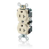 20 Amp, 125 Volt, NEMA 5-20R, 2P, 3W, Tamper Resistant, Narrow Body Duplex Receptacle, Straight Blade, Commercial Grade, Self Grounding, , Back & Side Wired, Steel Strap - IVORY