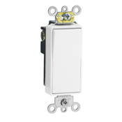 15 Amp, 120/277 Volt, Decora Plus Rocker Single-Pole AC Quiet Switch, Commercial Grade, Self Grounding, Back & Side Wired, - White