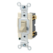 20 Amp, 120/277 Volt, Toggle Framed 3-Way AC Quiet Switch, Commercial Grade, Grounding, Ivory
