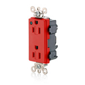15 Amp, 125 Volt, Modular Receptacle, Narrow Body, Decora Plus, Hospital Grade, Indicator Light, Red