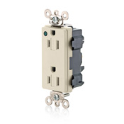 15 Amp, 125 Volt, Modular Receptacle, Narrow Body, Decora Plus, Hospital Grade, Indicator Light, Light Almond