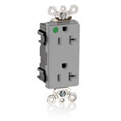 Lev-Lok Decora Plus Duplex Receptacle Outlet, Extra Heavy-Duty Hospital Grade, Smooth Face, 20 Amp, 125 Volt, Modular, NEMA 5-20R, 2-Pole, 3-Wire, Self-Grounding - Gray Mating Lev-Lok Wiring Module Required for Use