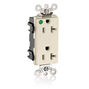 Lev-Lok Decora Plus Duplex Receptacle Outlet, Extra Heavy-Duty Hospital Grade, Smooth Face, 20 Amp, 125 Volt, Modular, NEMA 5-20R, 2-Pole, 3-Wire, Self-Grounding - Light Almond Mating Lev-Lok Wiring Module Required for Use