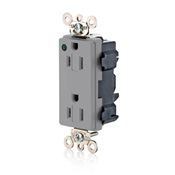 20 Amp, 125 Volt, Modular Receptacle, Narrow Body, Decora Plus, Hospital Grade, Indicator Light, Gray