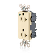 20 Amp, 125 Volt, Modular Receptacle, Narrow Body, Decora Plus, Hospital Grade, Indicator Light, Ivory