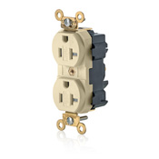 20 Amp, 125 Volt, Wide Body Duplex Receptacle, Industrial Grade, Straight Blade, Self Grounding, Tamper-Resistant, Ivory