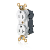 20-Amp, 125-Volt, Wide Body Duplex Receptacle, Industrial Grade, Straight Blade, Self Grounding, Tamper-Resistant, White