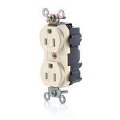 15-Amp, 125-Volt, Narrow Body Duplex Receptacle, Fed Spec Commercial Grade, Tamper-Resistant, Self Grounding, Light Almond