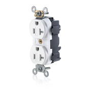 20-Amp, 125-Volt, Narrow Body Duplex Receptacle, Fed Spec Commercial Grade, Tamper-Resistant, Self Grounding, White