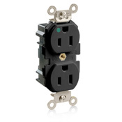 15 Amp, 125 Volt, Wide Body Duplex Receptacle, Straight Blade, Hospital Grade, Self Grounding, Black