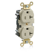 20 Amp, 125 Volt, Wide Body Duplex Receptacle, Industrial Grade, Straight Blade, Self Grounding, Ivory