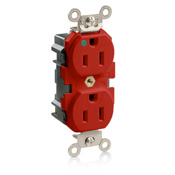 15 Amp, 125 Volt, Wide Body Duplex Receptacle, Straight Blade, Hospital Grade, Self Grounding, Tamper-Resistant, Lev-Lok, Red