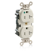20 Amp, 125 Volt, Wide Body Duplex Receptacle, Straight Blade, Hospital Grade, Self Grounding, Tamper-Resistant, Lev-Lok, Light Almond