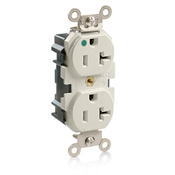 20 Amp, 125 Volt, Modular Duplex Receptacle, Straight Blade, Hospital Grade, Narrow Body, Tamper-Resistant, Light Almond