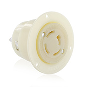 20 Amp 250 Volt, 10 Amp 600 Volt, 3P, 4W, Non-NEMA, Locking Flanged Outlet, Industrial Grade, Grounding, White