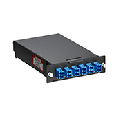 OPT-X Fiber Spice Module 12 Fiber LC. Loaded with color coded pigtails. SM/UPC OS2. For use with OPT-X ULTRA 1000I and 500I RM Enclosures and OPT-X WM Enclosures - Blue