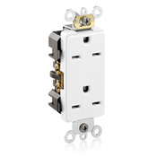 15 Amp, 250 Volt, Decora Plus Duplex Receptacle, Straight Blade, Commercial Grade, Self Grounding, White