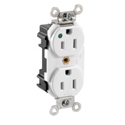 15 Amp, 125 Volt, Modular Duplex Receptacle, Hospital Grade, Indicator Light, White
