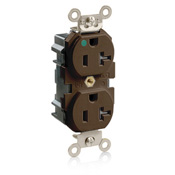 20 Amp, 125 Volt, Wide Body Duplex Receptacle, Straight Blade, Hospital Grade, Self Grounding, Brown