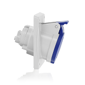 32 Amp, 208-250 Volt, 3P+N+E (4P, 5W), Clock Position 9, IEC/EN 60309-1 & 60309-2, International Configuration Panel Mounting Socket Outlet, Industrial Grade, IP44, Splashproof - BLUE