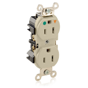 Duplex Receptacle, Tamper-Resistant, Hospital Grade, Isolated Ground, 2-Pole 3-Wire Grounding, NEMA 5-15R, 15A-12V. Flat Face, Back And Side Wired, Ivory. 1-piece Ground-Contractor Pack